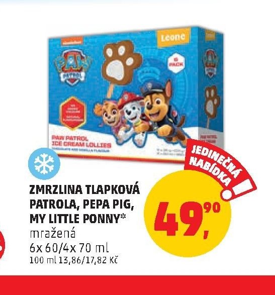 Zmrzlina Tlapková patrola, Pepa Pig, My Little Pony mražená 6x60/4x70 ml