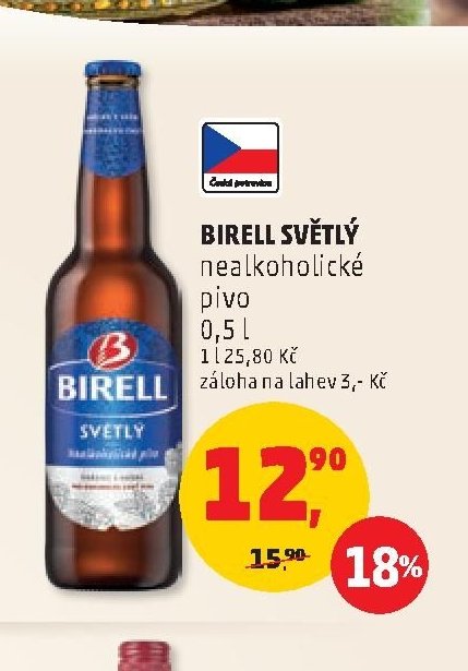 BIRELL SVĚTLÝ nealkoholické pivo