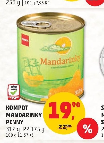 Kompot mandarinky Penny 312 g