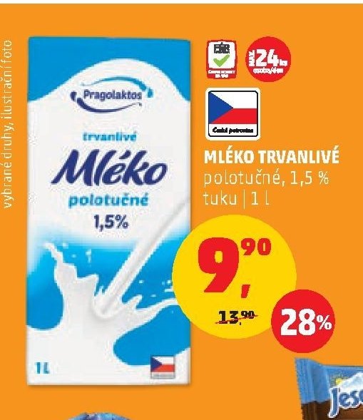 Mléko trvanlivé polotučné 1,5 %