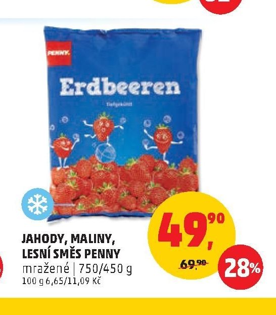 JAHODY, MALINY, LESNÍ SMĚS PENNY mražené 750/450 g