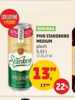 Pivo Starobrno Medium plech