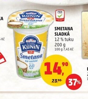 Smetana sladká Kunín 12 % 200 g