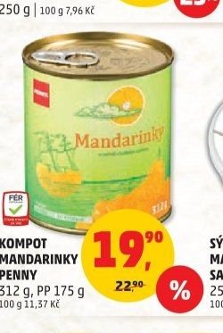 Kompot mandarinky Penny 312 g