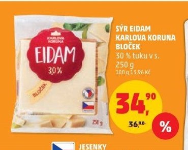 Sýr Eidam Karlova koruna bloček