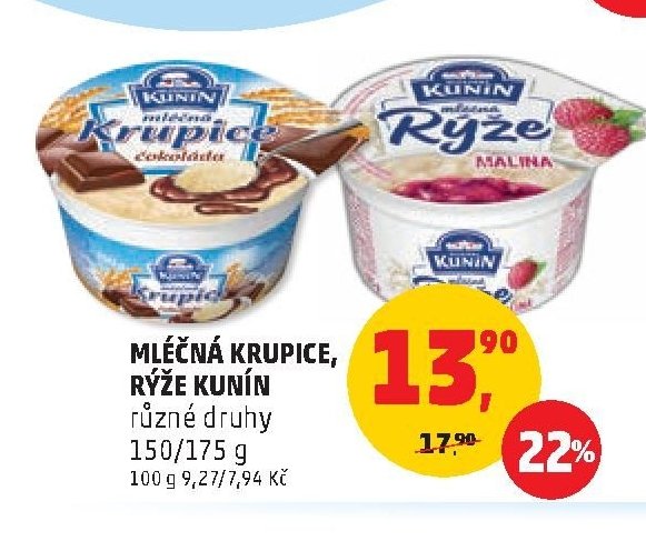 MLÉČNÁ KRUPICE, RÝŽE KUNÍN různé druhy 150/175 g