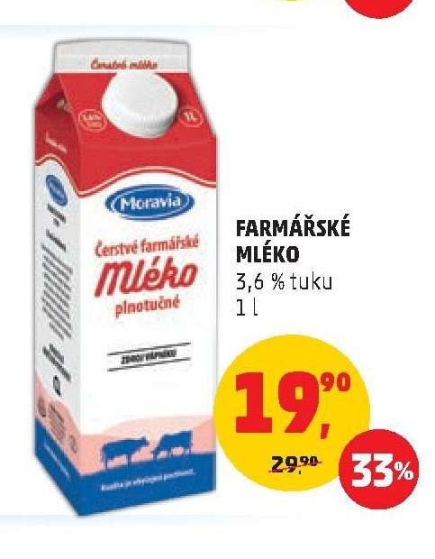 FARMÁŘSKÉ MLÉKO 3,6 % tuku 1 l