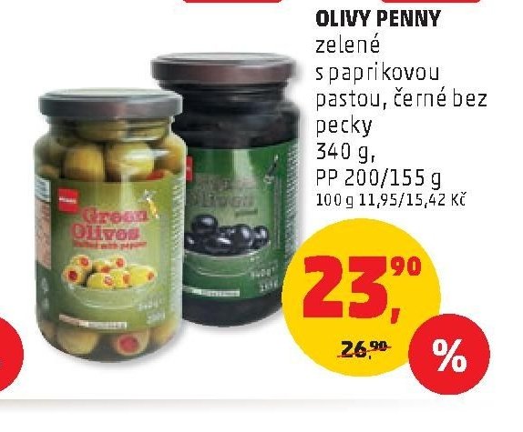 OLIVY PENNY zelené s paprikovou pastou, černé bez pecky