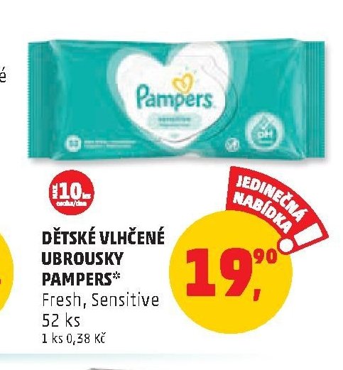 DĚTSKÉ VLHČENÉ UBROUSKY PAMPERS Fresh, Sensitive