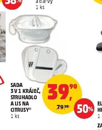 Sada 3 v 1 kráječ, struhadlo a lis na citrusy