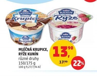Mléčná krupice, Rýže Kunín různé druhy 150/175 g