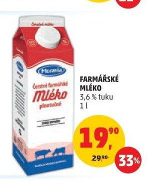 Farmářské mléko 3,6 % tuku 1 l
