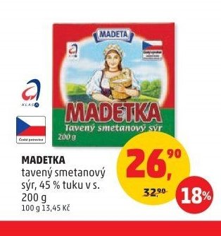 Madetka tavený smetanový sýr, 45 % tuku v s. 200 g