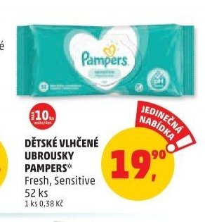 DĚTSKÉ VLHČENÉ UBROUSKY PAMPERS Fresh, Sensitive