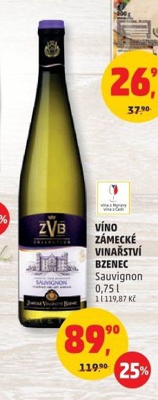 VÍNO ZÁMECKÉ VINAŘSTVÍ BZENEC Sauvignon 0,75 l