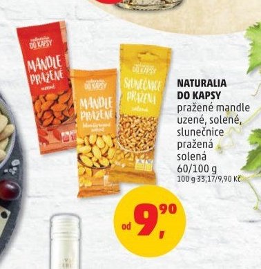 NATURALIA DO KAPSY pražené mandle uzené, solené, slunečnice pražená solená