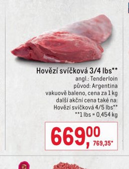 Hovězí svíčková 3/4 lbs