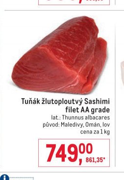 Tuňák žlutoploutvý Sashimi filet AA grade