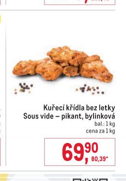 Kuřecí křídla bez letky Sous vide - pikant, bylinková