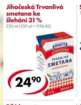 Jihočeská Trvanlivá smetana ke šlehání 31 %
