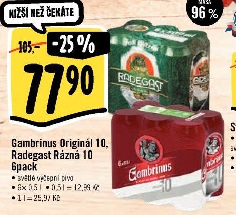 Gambrinus Originál 10, Radegast Rázná 10 6pack