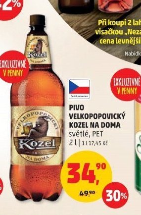 PIVO VELKOPOPOVICKÝ KOZEL NA DOMA světlé, PET 2 l
