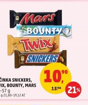 TYČINKA SNICKERS, TWIX, BOUNTY, MARS