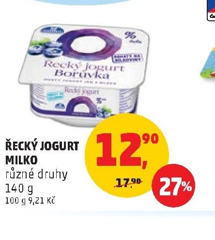 ŘECKÝ JOGURT MILKO různé druhy 140 g