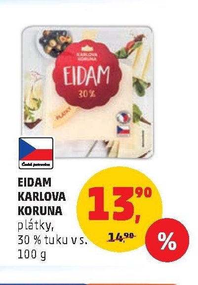 EIDAM KARLOVA KORUNA plátky 30 % tuku v s. 100 g
