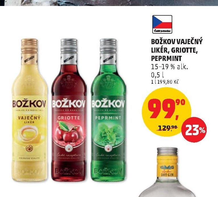 Božkov vaječný likér, griotte, peprmint