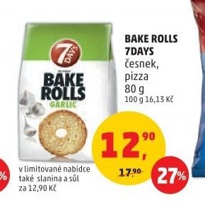 Bake Rolls 7days česnek, pizza 80 g