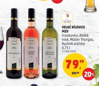 VELKÉ BÍLOVICE MZV, Frankovka, André rosé, Müller Thurgau, Ryzlink vlašský 0,75 l
