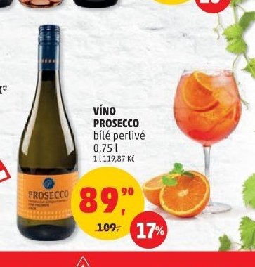 VÍNO PROSECCO, bílé perlivé 0,75 l