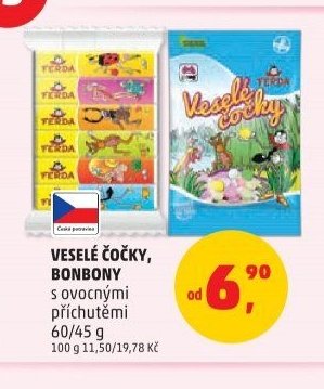 VESELÉ ČOČKY, BONBONY s ovocnými příchutěmi
