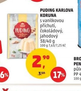 Puding Karlova Koruna s vanilkovou příchutí, čokoládový, jahodový 38/40 g