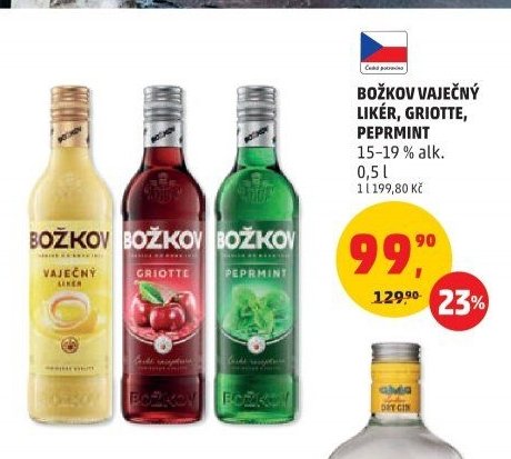 Božkov vaječný likér, griotte, peprmint