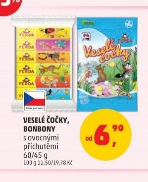 VESELÉ ČOČKY, BONBONY s ovocnými příchutěmi