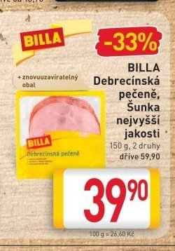 BILLA Debrecínská pečeně, Šunka nejvyšší jakosti