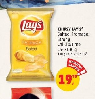 CHIPSY LAY'S Salted, Fromage, Strong Chilli & Lime 140/130 g