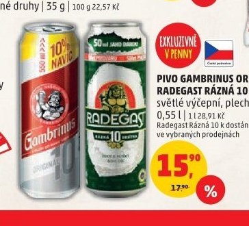 PIVO GAMBRINUS ORIGINÁL 10, RADEGAST RÁZNÁ 10
