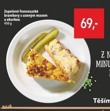 Zapečené francouzské brambory s uzeným masem a okurkou 450 g