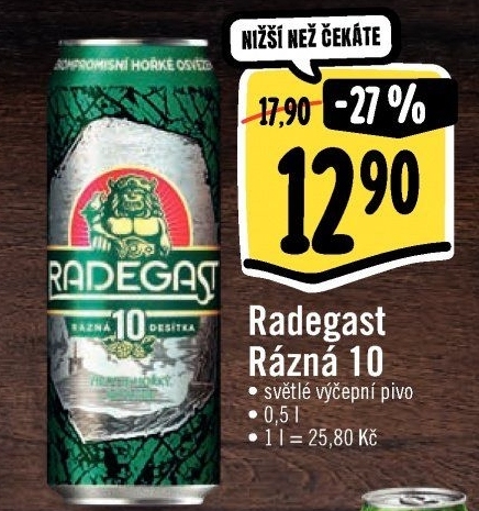 Pivo světlé výčepní Rázná 10° Radegast