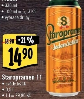 Pivo světlý ležák 11° Staropramen