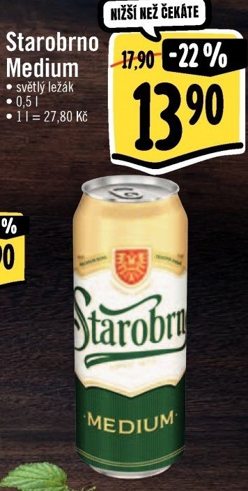Pivo světlý ležák nepasterizovaný 11° Medium Starobrno