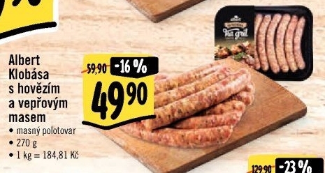 Klobása s vepřovým a hovězím masem Od řezníka na gril Albert