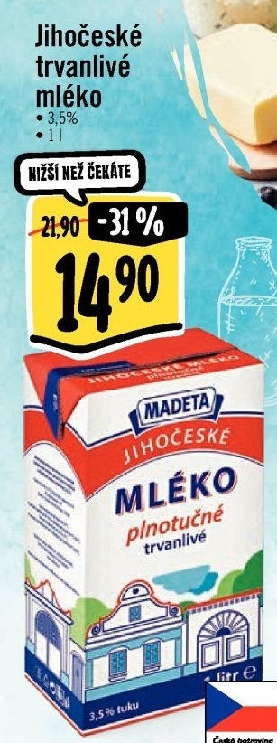 Mléko trvanlivé Jihočeské Madeta - 3,5% plnotučné