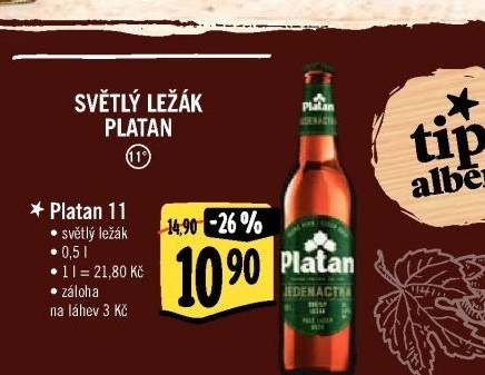 Pivo světlý ležák 11° Platan