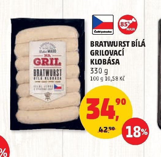 BRATWURST BÍLÁ GRILOVACÍ KLOBÁSA