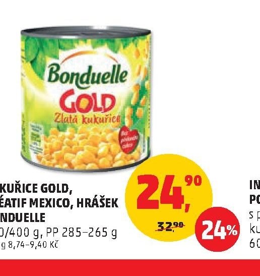 Kukuřice Gold, Créatif Mexico, hrášek Bonduelle