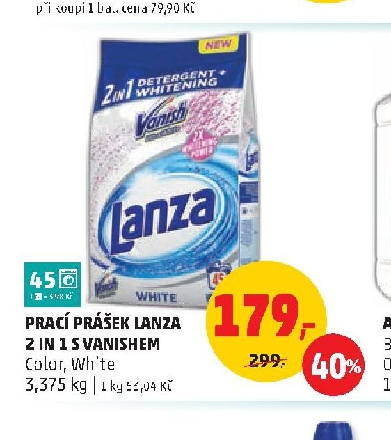 PRACÍ PRÁŠEK LANZA 2 IN 1 S VANISHEM Color, White 3,375 kg
